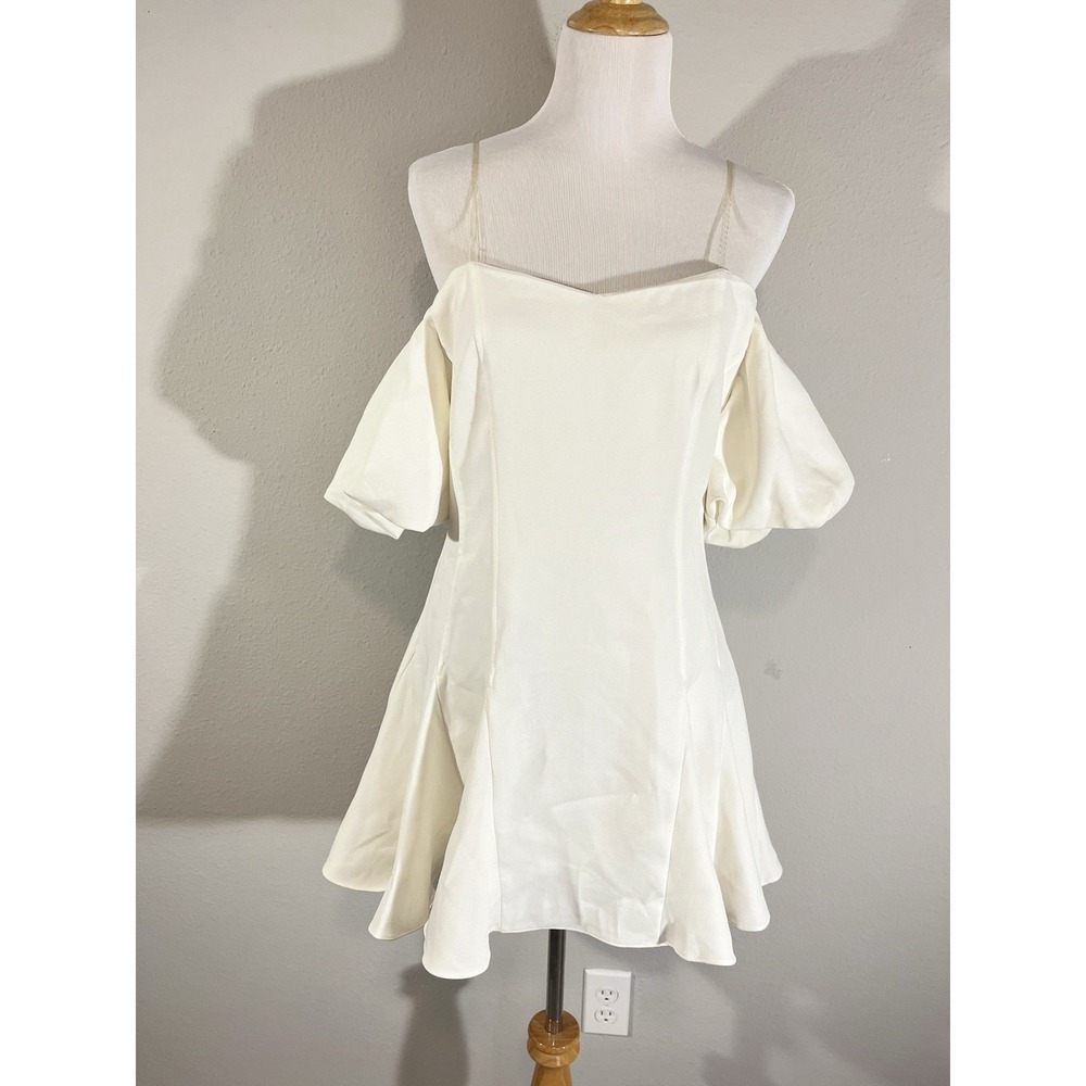 DO+BE White Puff-Sleeve Mini Dress Size L Off Shoulder Bride Bachelorette Party